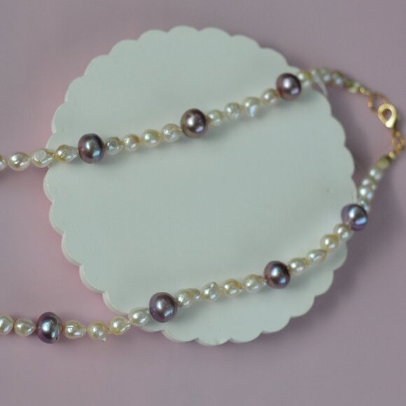 White Mini Baroque & Purple Edison Pearl Necklace – 22" - Picture 3 of 4
